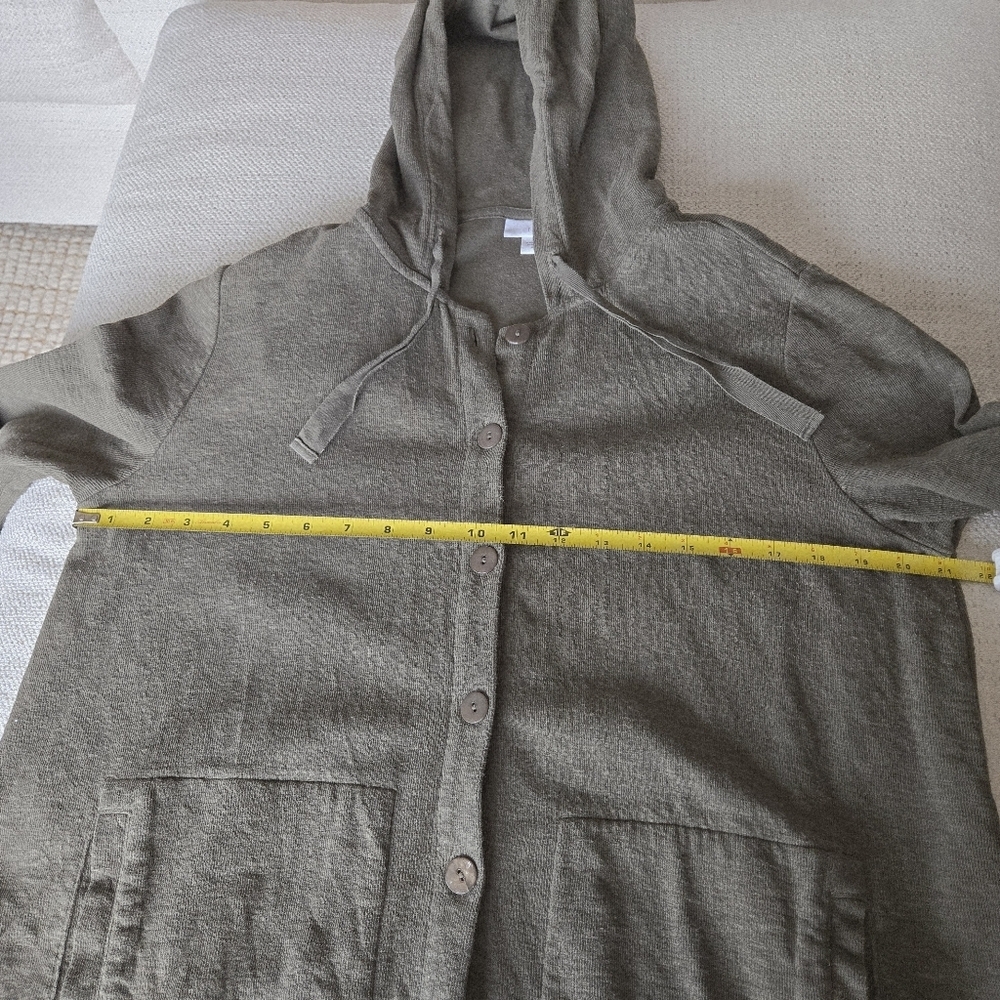 J. Jill Olive Cotton Linen Blend Button Front Hooded Knit Jacket Women M Cottage - Picture 10 of 14